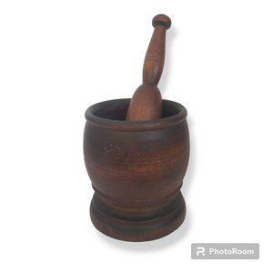 Antique Large Wood Mortar & Pestle - Primitive Hand Turned - Farmhouse